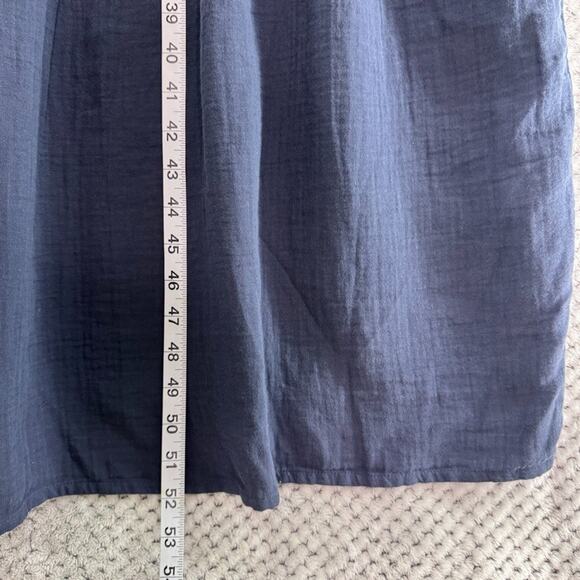 Quince Dress Womens XL Indigo Blue 100% Organic Cotton Gauze Tiered Maxi V-Neck - Picture 7 of 9
